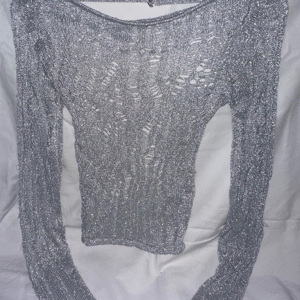 Edikted Shiny Silver Knit Sweater